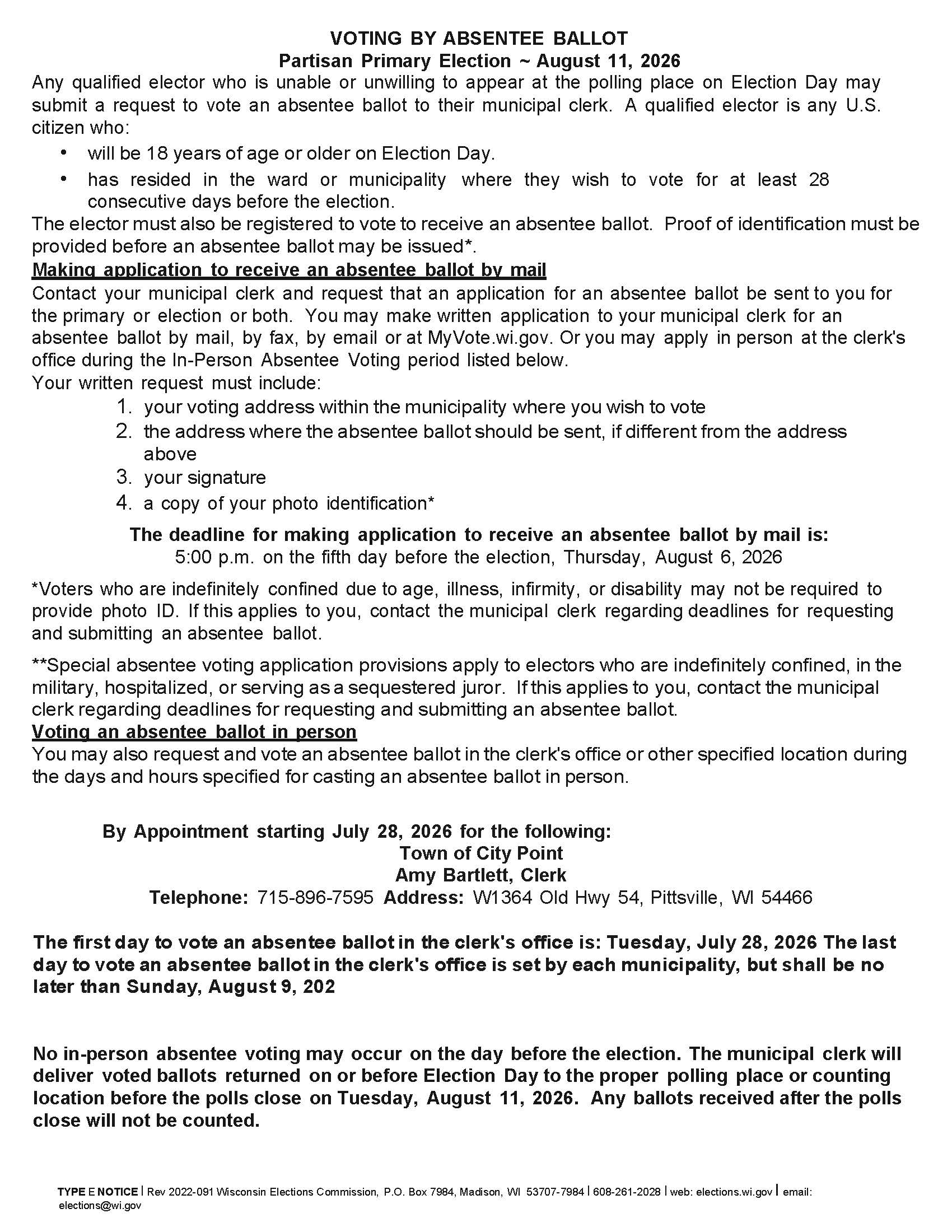 8/11/2026 Partisan Primary Election - Absentee Ballot Notice